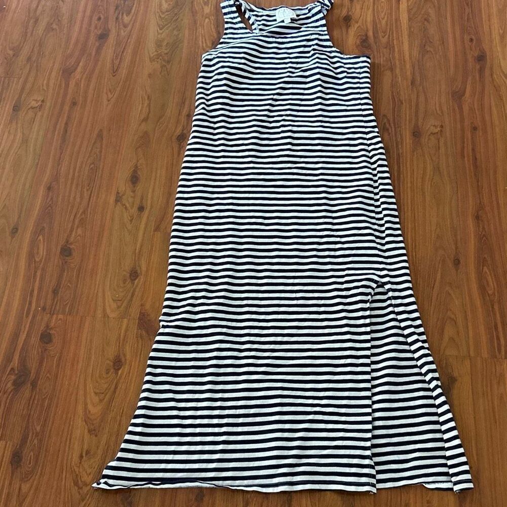 STS Sail to Sable Blue and white striped cotton maxi spandex dress tank size M